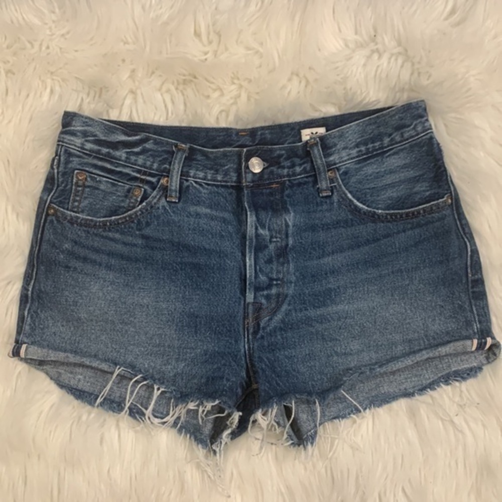 Levi’s 501 selvedge White Oak Cone denim raw hem button fly shorts 29